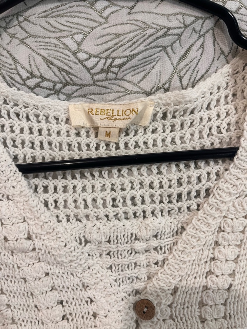 Rebellion Cream Crochet Button-Front Top - Picture 4 of 5